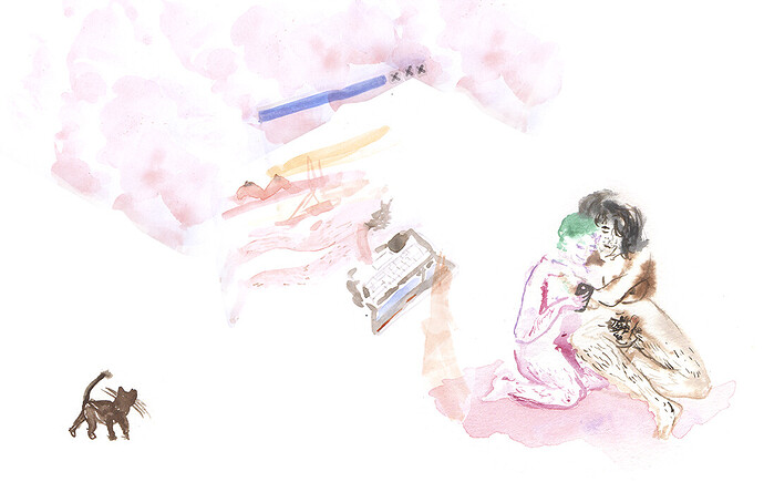 Ilustración de una pareja compartiendo sus cuerpas.