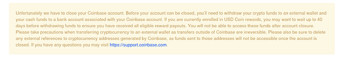 Notificación de mi cierre de cuenta de Coinbase